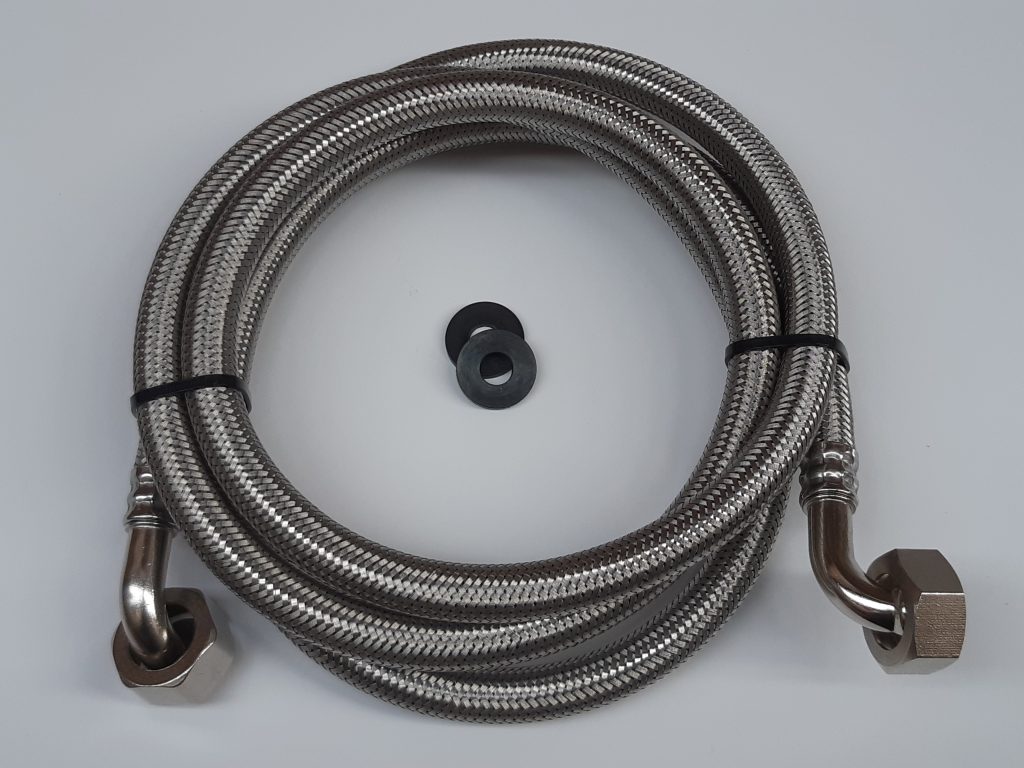 3.0m S/S W/MACHINE HOSE. S/S NUTS.ELBOW FITTINGS BOTH ENDS. Pacific